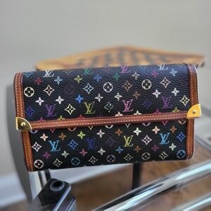 Louis Vuitton Monogram Takashi Murakami Black Multicolor International Wallet
